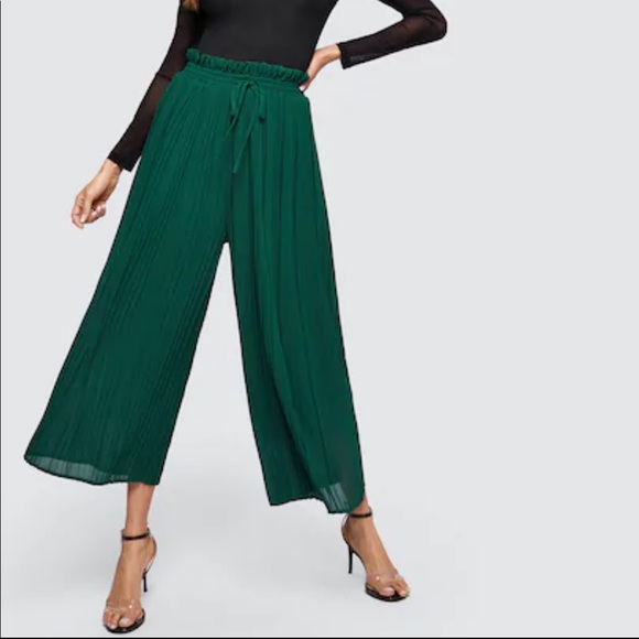 amourOC Pants - Drawstrings Pleated Wide Legged Culotte Pants